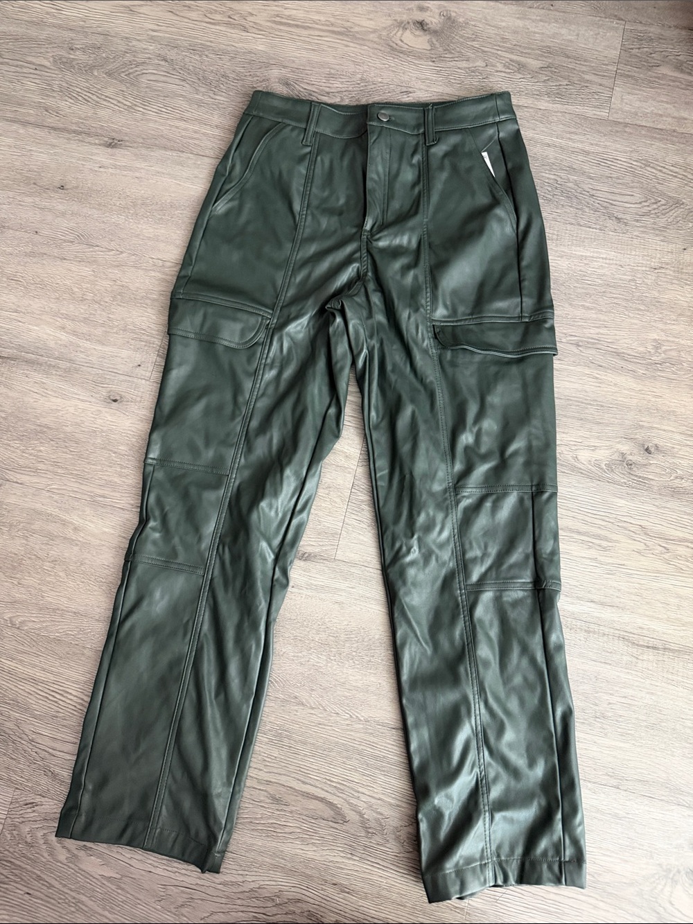 Bar III Dark Green Faux Leather Cargo Pants